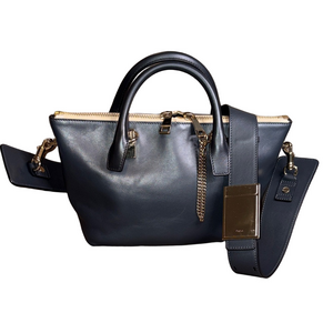 Chloe Black Leather Satchel with Gold Accents